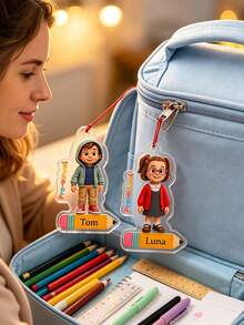 Personalized Acrylic Name Pendant - Customized Photo & Name, Cartoon Character Pattern Pendant; Suitable For Backpacks, Pencil Cases, Lunch Bags, Suitcases And Keychains - Multicolor - View 6