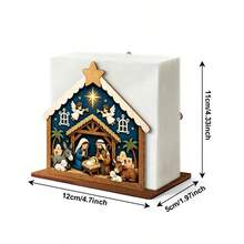 Christmas Nativity Scene Wooden Napkin Holder, Holy Family Angel And Farm Animal Pattern Paper Towel Holder, Winter Holiday Kitchen Table Decor, Christmas Tabletop Napkin Organizer (Paper Towels Not Included) - Multicolor - View 6