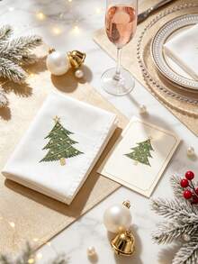 1pc/2pcs/4pcs 100% Polyester Christmas Tree Embroidered Cloth Napkin, White Square Dinner Napkin With Gold Star Embroidery, Holiday Table Decor For Christmas Party Home Dining - Multicolor - View 5
