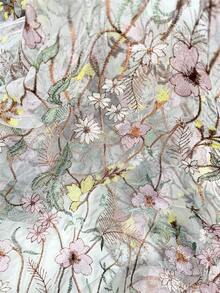 HHMC 1pc White Transparent Mesh Fabric With Floral Embroidery; Transparent Tulle With Pink And Yellow Floral And Leaf Embroidery; Suitable For Dresses, Skirts, Wedding Gowns, DIY Sewing Projects And Home Decor - Multicolor - View 14