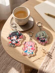 1pc/3pcs Kawaii Chibi Anime Girls Aesthetic Acrylic Keychains, Cute Q-Version 2D Idol Girl Series Irregular Pattern Pendant, Backpack And Car Key Accessory, 2D Cute Culture, Virtual Idol Aesthetic And Q-Version Anime Girl Enthusiast Gift - Multicolor - View 1