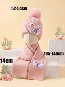 2pcs/Set Girls Sequin Bowknot Autumn Winter Kids Hat Scarf Set, 2-Piece Hat Set, Knit Beanie Scarf Set, Autumn Winter Warm 2-Piece Set, Kids Winter Accessory Set - 2pcs - View 11