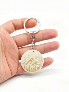 New Hot-Selling Handmade DIY Fresh Landscape Wooden Keychain, 1pc Cute Creative Wooden Keychain Pendant, Creative Holiday Gift Souvenir For Lovers And Friends, Creative Gift For Girlfriend, Holiday Gift, Phone And Car Key Ring Accessory, Holiday Creative Small Gift For Others, Event Gift - Multicolor - View 10