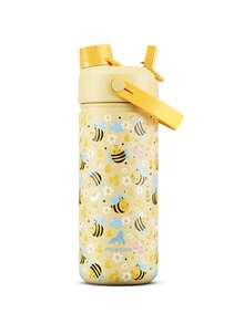 Powcan 18oz Insulated Water Bottle With A 2-In-1 Straw And Lid, Keeps Cold Drinks Cold For 24 Hours, Leak-Proof, Fits In Car Cup Holders, Stainless Steel, Perfect For Sports, Travel, And School (Bee Series) - Pale Yellow Lily Of the Valley Bee - View 1