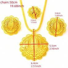 Saudi Arabia Classic Golden Color Women's Jewelry Set 3pcs Pendant Necklace Earrings Ring Bride Wedding Luxury Jewelry Gift - A - View 4