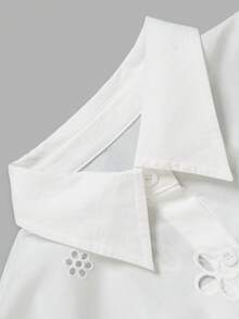 Fall Vintage White Collared Blouse, Elegant Floral Cutwork Embroidery Long Sleeve Shirt, Button Down Loose Top For Fall Winter - White - View 6