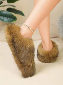 2026 New Women's Plush Shoes, Winter Warm Soft Sole Fine Fur Cross Strap, Suitable For Indoor And Outdoor Wear - Coffee Brown - View 3
