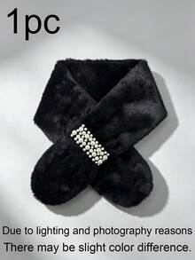 Faux Rabbit Fur Pearl Cross Plush Scarf Neck Warmer - Warm Girls Neck Warmer Pearl Cross Plush Scarf Girls Faux Fur Neck Warmer Autumn/Winter Thickened Warm Versatile Faux Rabbit Fur Scarf - Multicolor - View 10
