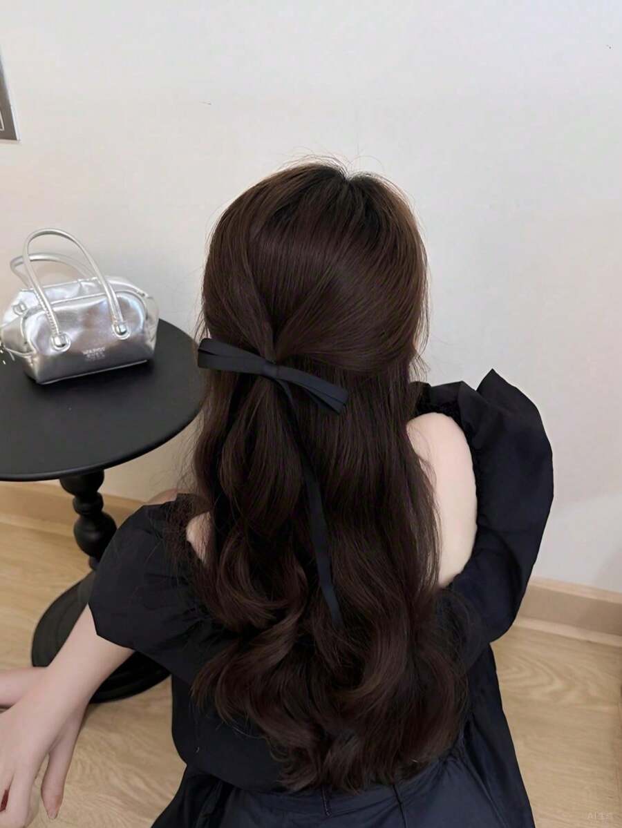 6pcs Black Hair Ties With Ribbon Bow Hair Clips Hair Ropes Back Of Head Hair Accessories Black Swan Style For Girls - Black - View 1