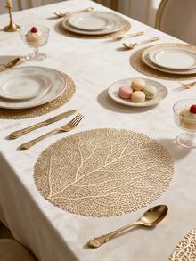 12pcs, Gold Hollow PVC Placemats, Washable Tabletop Decor Mats, Non-Slip Odorless Tableware Pads, Durable Highly Attractive Coasters, Suitable For Restaurants, Cafes, Homestays, Applicable For Festivals, Parties, Gatherings, Birthdays, Weddings, Dinner Parties. - Multicolor - View 5