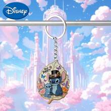 1pc Cute Cartoon Disney Stitch Tree Leaf Style Keychain, Kawaii Character Pendant Key Ring, BiU Heart Print Bag Charm, Birthday Gift For Teen Girls And Women, Backpack Handbag Car Accessory, Cute Keychain, Women's Keychain, Men's Key Chain, Keychain Pendant, Car Accessory, Back To School, Cool Charm - Multicolor - View 3