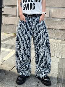 Infinite Jeans 1pc American Street Style Men's Hip Hop Loose Comfortable Wide Leg Jeans Fashion High Street All Season Versatile Denim Pants (Product Does Not Include Belt And Accessories) - Blue - View 3