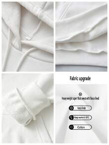 Women's Pure Cotton Hoodie, Autumn/Winter Warm Lining Long Sleeve Loose Fit, Floral Butterfly Print, Drawstring Design - White - View 9