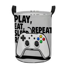 Game Controller Patterned Round Laundry Basket, Light Gray Storage Basket With Black Handles, Foldable Dirty Clothes And Toy Storage Bin, Suitable For Boys' Game Rooms, Bedrooms, And Home Storage - Grey Game Console - View 10