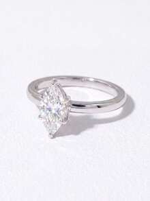 1pc Moissanite Ring, Elegant 2ct 6-Prong Marquise Cut Ring, Suitable For Women's Party And Daily Wear - Silver - View 3