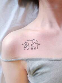 Herbal Juice Semi-Permanent Magic Tattoo Sticker Minimalist One-Line Elephant Design Long-Lasting 14 Days No Fading No Reflection Arm Shoulder Neck Collarbone Leg Body Temporary Tattoo Sticker 1pc/Pack - Blue - View 2