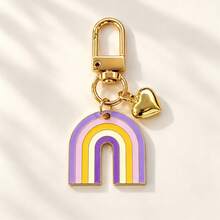 1pc/Multi-Pcs Unisex Alloy Oil-Drip Rainbow Pendant, Gold 3D Heart Pendant Keychain, Minimalist Bag Charm Wallet Accessory - Multicolor - View 11
