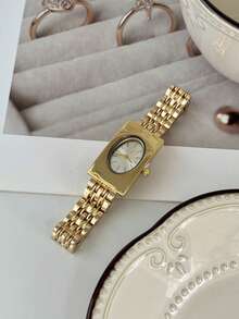 Women's Luxury Rectangular Quartz Watch, Glossy Gold Rectangular Case, White Dial, Suitable For Daily Wear - Gold - View 2