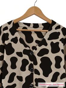 ASHKATIA Cardigan de punto casual de manga larga con estampado de vaca y abotonadura sencilla para mujer de talla grande - Multicolor - Ver 7