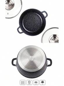 Elitehoff 14-Piece Nonstick Cookware Set, Marble-Coated Aluminium Pots With Glass Lids, Induction & Gas Compatible, Black Or Grey - View 10