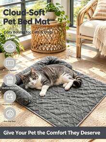 Thickened Cat & Dog Sofa Bed, Striped Plush With Cushion, Indoor Pet Furniture Protector - Dark Grey - View 2