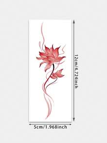 1pc Temporary Tattoo Sticker, Red Lotus Ink Wash Pattern, Realistic Tattoo Design, Suitable For Daily Wear, Bachelorette Party Favors, Music Festivals, Games, Graduation Gifts, Lasts 3-5 Days - Red - View 6