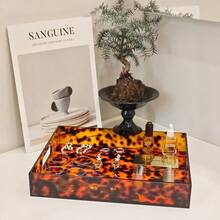 Stylish Tortoiseshell Acrylic Tray, Decorative Jewelry & Cosmetic Organizer With Cutout Handles, Elegant Vanity Storage For Perfume Makeup Rings, Boho Home Table Decor, Perfect Birthday Gift For Her - Leopard Print - View 3