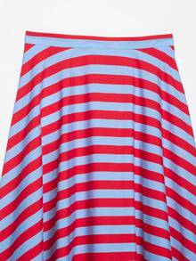Mellowy Spring/Autumn New Women's European And American Style Fashion Versatile Striped Layered Midi Skirt - Red Stripes - View 7