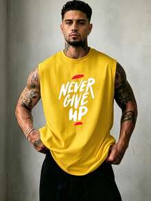 ZYNTH BALENO Tank Top Pria Motif "Never Give Up" untuk Musim Panas, Pakaian Olahraga Keren yang Wajib Dimiliki di Musim Panas - Kuning - View 2