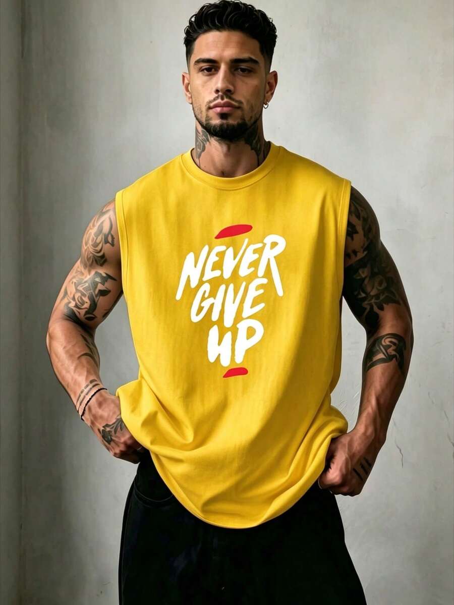 ZYNTH BALENO Tank Top Pria Motif "Never Give Up" untuk Musim Panas, Pakaian Olahraga Keren yang Wajib Dimiliki di Musim Panas