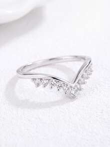 1pc Moissanite Ring, Fashion V-Shape Single Row Round Solitaire Bezel Set Band, Suitable For Women Party Wear - V-shaped Diamond Moissanite Ring - View 2