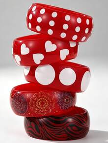 NAIZHU 1pc Red Polka Dot Heart Exaggerated Oversized Bracelet, Suitable For Women's Daily Wear, Dating And Party - Red - View 1