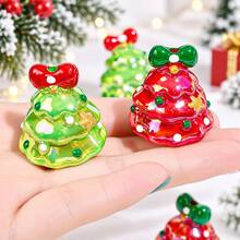 3/6pcs Christmas Tree Acrylic Beads, 28X34mm Iridescent AB Star & Bow Print Spacer Beads For DIY Jewelry Making Bracelets Keychains Holiday Crafts - Random Color - View 2