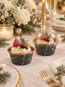 30 Pcs Christmas Plaid Cupcake Containers With Clear Dome Lids, Rolled Rim Dessert Holders For Holiday Parties, Weddings, Bakery Displays And Gift Packaging - Green - View 4
