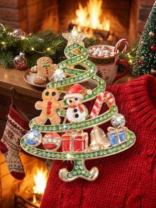 Julgransformad strassbrosch, snögubbe och pepparkaksgubbe med presentklocka, dekorativt tillbehör för kappa, tröja och väska, rolig dekorativ badge som julpartygåva - A - Visa 1