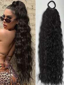 Synthetic Long Wavy Curly Hair Street Style Wig Fluffy Ponytail Hairband - Multicolor - View 1