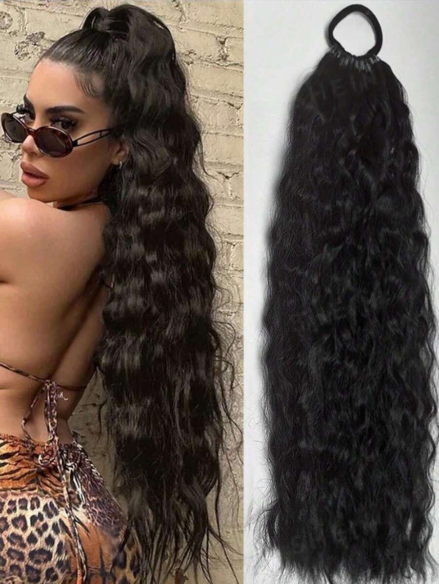 Synthetic Long Wavy Curly Hair Street Style Wig Fluffy Ponytail Hairband - Multicolor - View 1