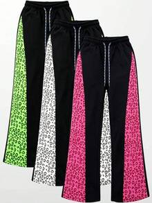 Women's Wide-Leg Pants With A Color-Blocked Leopard Print, Perfect For Casual Street Style Or Everyday Wear. - Black - View 7
