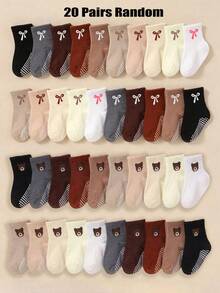 5/10/20 Pairs Random Mixed Color Baby Bow Non-Slip Grip Socks, Toddler Sports Autumn Socks, Essential For Newborns, Suitable For Halloween, Christmas - Multicolor - View 20
