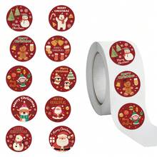500pcs Merry Christmas Round Roll Stickers, Santa Snowman Waterproof Vinyl Stickers, Suitable For Phone, Tablet, Scrapbook, Gift Bags, Baking Packaging, Xmas Party Decor. - Multicolor - View 4