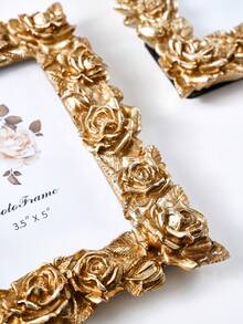 1pc Gold Rose Border Rectangular Photo Frame, European Style Resin Material Decorative Photo Frame, Embossed Photo Frame, Rose Tabletop Frame, Luxury Photo Holder, Gilded Vertical Frame, Can Be Placed Horizontally Or Vertically, Suitable For Decorating Photos And Photo Frames, Gift Photo Frame, Wedding Photo Frame - Gold - View 12