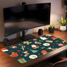 1pc Deep Green Christmas Cartoon Large Extended Mouse Pad, Cute Santa Claus Holiday Pattern Desk Mat, Non-Slip Rubber Base Stitched Edge Soft Fabric Keyboard Pad, Suitable For Office Gaming, Christmas Gift - Mouse Pad - View 3