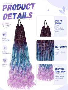 Women's Long Gradient Braided Wig, Multi-Colored Gradient Long Wavy Braided Curls, Suitable For Parties, Festivals, Cosplay, And Everyday Styling. - Multicolor - View 3