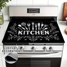 (Hot !!) 1pc 2D Tableware Pattern Flat Stove Protector Mat And Non-Slip Heat-Resistant Rubber Stove Cover Pad, Suitable For Induction Cooktop, Glass Cooktop And Multi-Functional Scratch-Resistant Mat, Also Best Choice For Oven, Washing Machine, Dryer And Kitchen Decor. - Multicolor - View 2