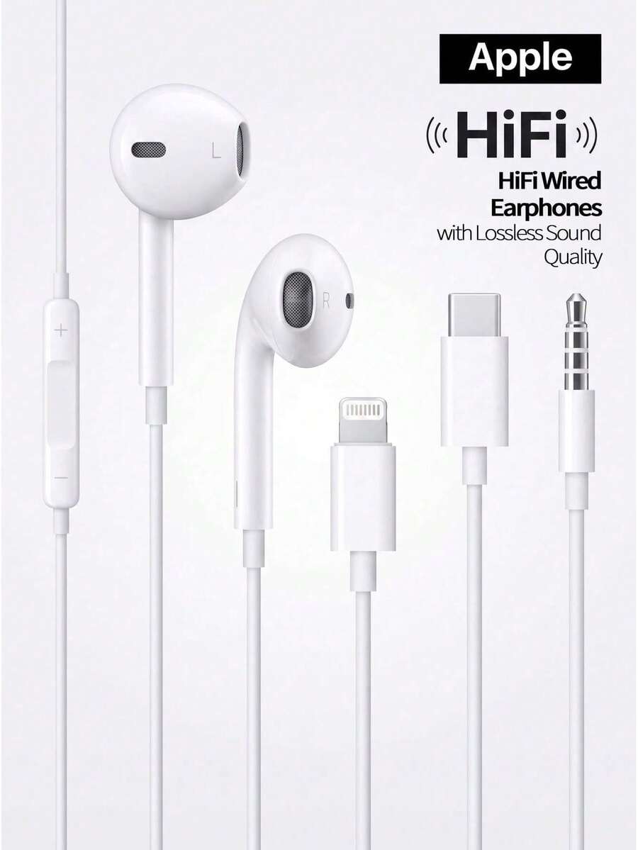 Apple EarPods, earphone berkabel dengan berbagai pilihan antarmuka: USB-C/Lightning/3.5mm. Kompatibel dengan iPhone/Android/Tablet/PC. Kontrol terintegrasi dengan mikrofon. Desain semi-in-ear. - View 1