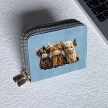 Highland Cow Print Card Holder, Lightweight Fashion Women's Wallet, Suitable For Daily Use, Dual Zipper Mini Wallet/Coin Purse/Card Holder - Multicolor - View 9