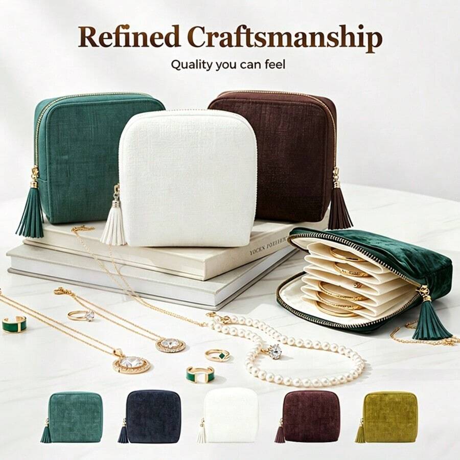 1pc Velvet Travel Jewelry Storage Bag, Portable Zipper Pouch, Ring Earring Bracelet Dust-Proof Storage Bag, Jewelry Roll, Jewelry Organizer, Hanging Zipper Jewelry Bag Makeup Bag, Office Commute Jewelry Accessories Key Business Card Cosmetics Storage Bag, 6-Layer Storage Space For Bracelets, Anti-Scratch Small Storage Bag, Women's Small Items Jewelry Organizer Bag - Multicolor - View 1
