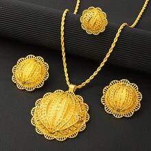 Saudi Arabia Classic Golden Color Women's Jewelry Set 3pcs Pendant Necklace Earrings Ring Bride Wedding Luxury Jewelry Gift - A - View 10