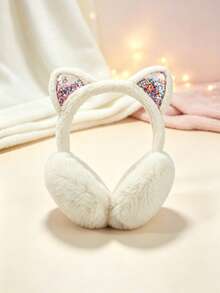 Autumn/Winter Quicksand Cat Ear Earmuffs, Foldable Plush Ear Warmers, Thickened Fleece Ear Covers For Students - Multicolor - View 6