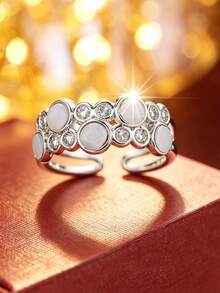 1pc Vintage Round Combination Design Exquisite Women's Open Ring, Luxury Fashion Adjustable Finger Ring, Daily & Evening Wear Accessory, Gift Jewelry - Open Ring - View 4